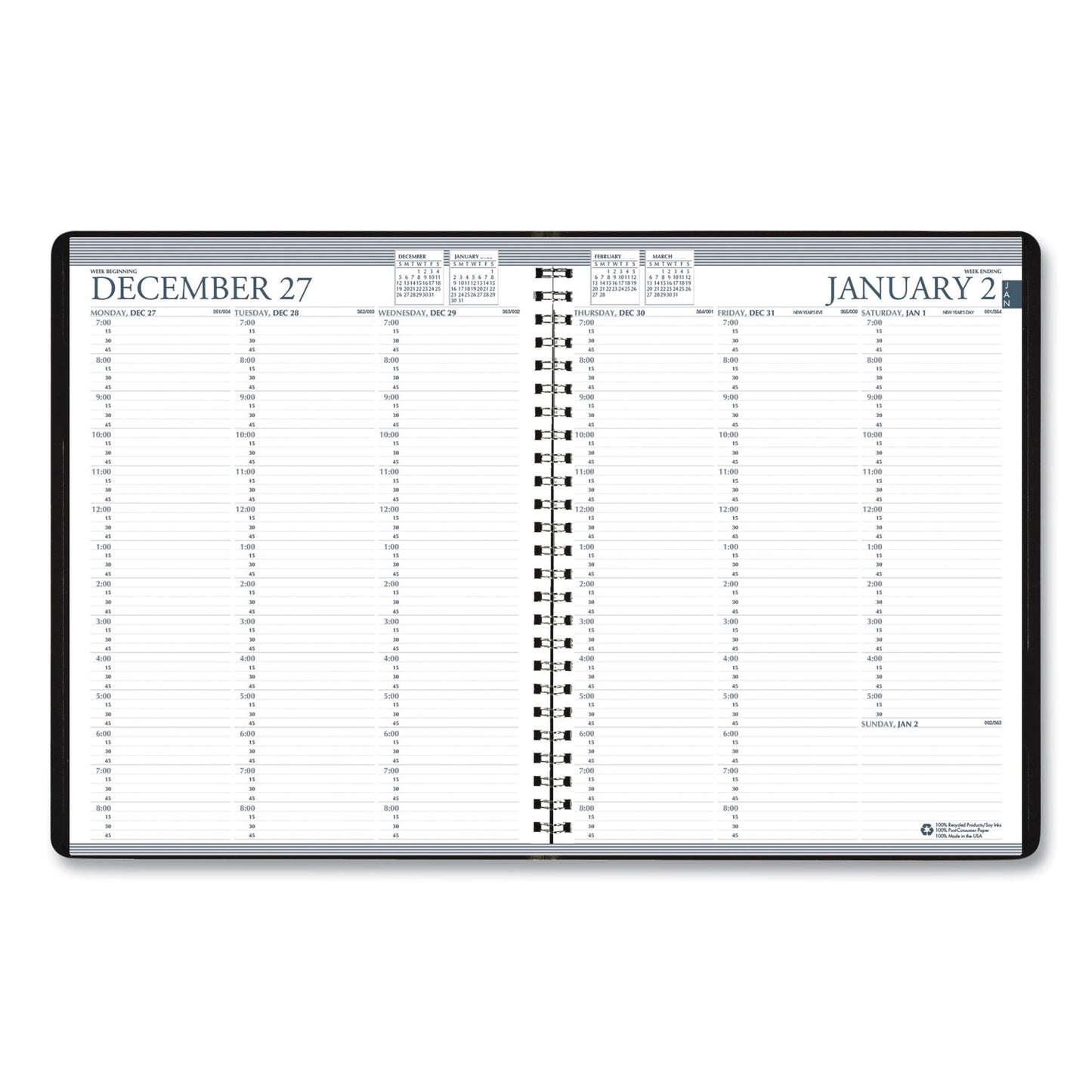 House of Doolittle Recycled Professional Weekly Planner, 15-Minute Appts, 11 x 8.5, Black Wirebound Soft Cover, 12-Month (Jan to Dec): 2025 (27202)