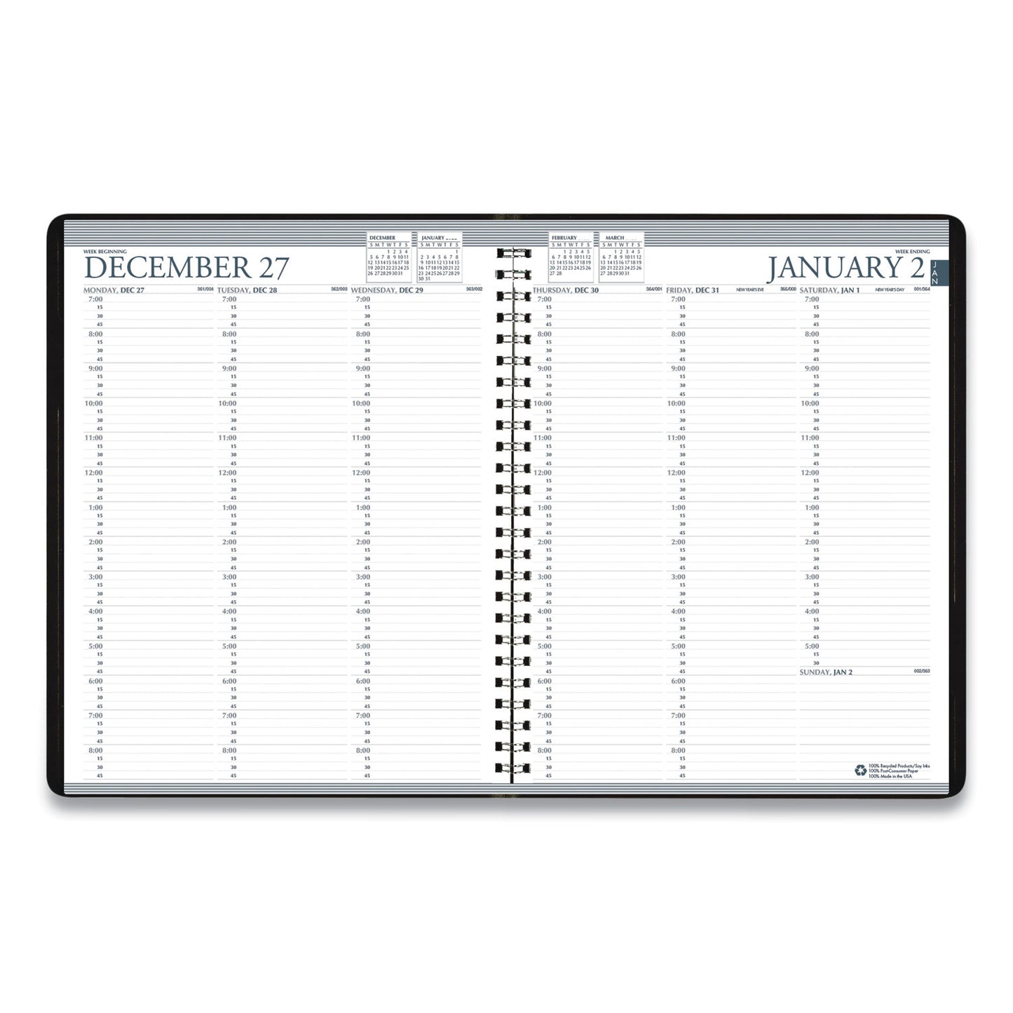 House of Doolittle Recycled Professional Weekly Planner, 15-Minute Appts, 11 x 8.5, Blue Wirebound Soft Cover, 12-Month (Jan to Dec): 2025 (27207)