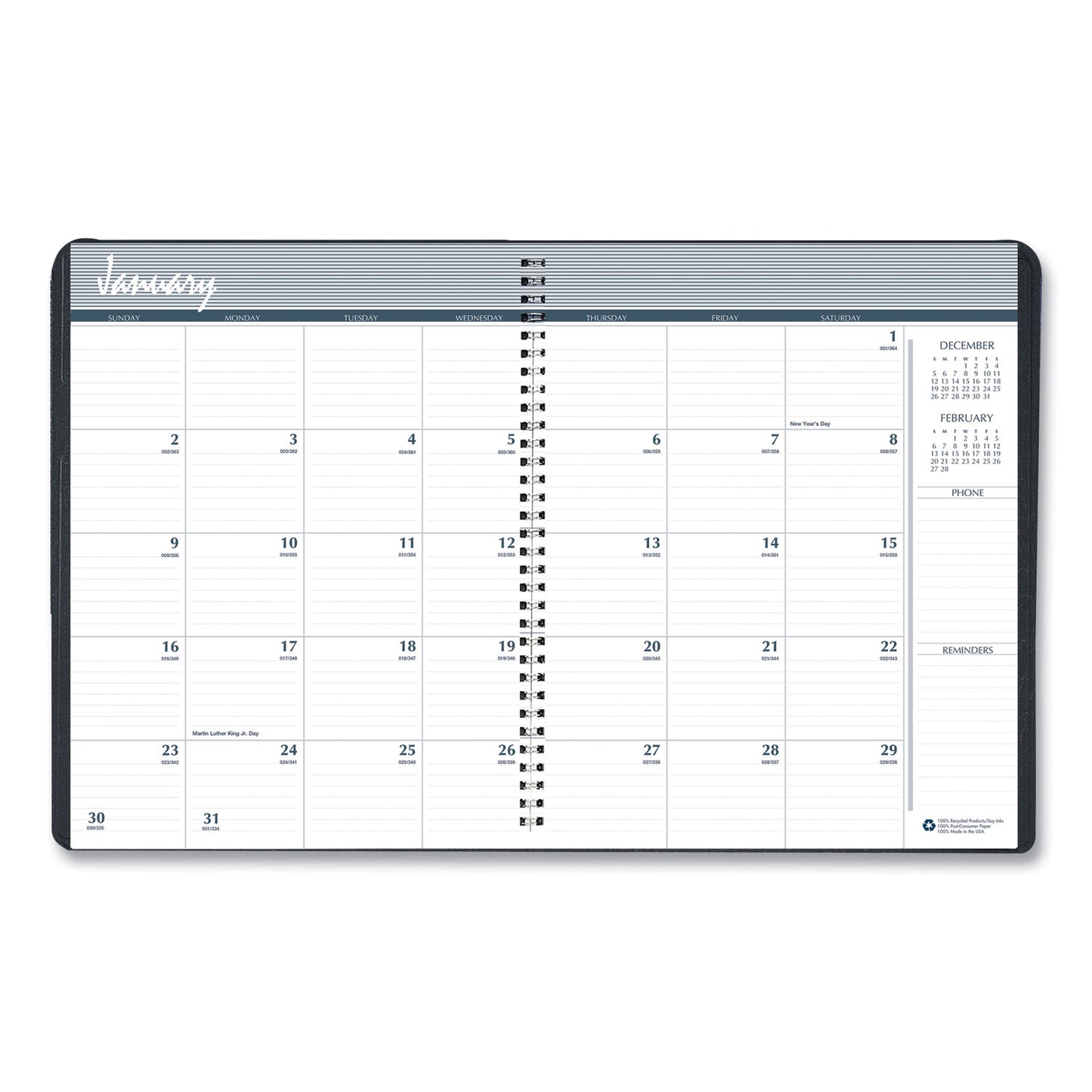 House of Doolittle Recycled Monthly 5-Year/62-Month Planner, 11 x 8.5, Black Cover, 62-Month: Dec 2024 to Jan 2030 (262502)