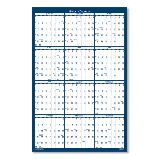 House of Doolittle Recycled Poster Style Reversible/Erasable Yearly Wall Calendar, 18 x 24, White/Blue/Gray Sheets, 12-Month (Jan to Dec): 2025 (3960)