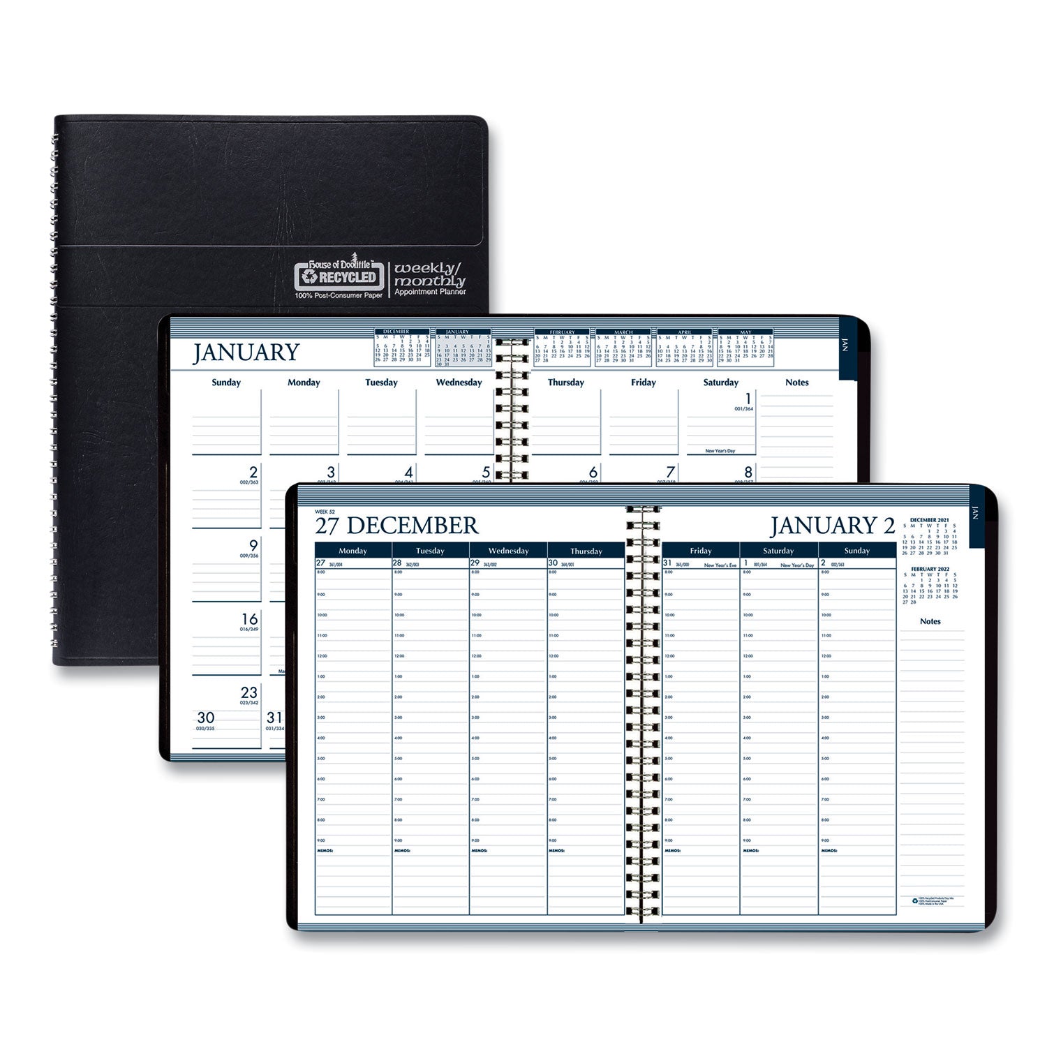 House of Doolittle Recycled Wirebound Weekly/Monthly Planner, 11 x 8.5, Black Cover, 12-Month (Jan to Dec): 2025 (28302)