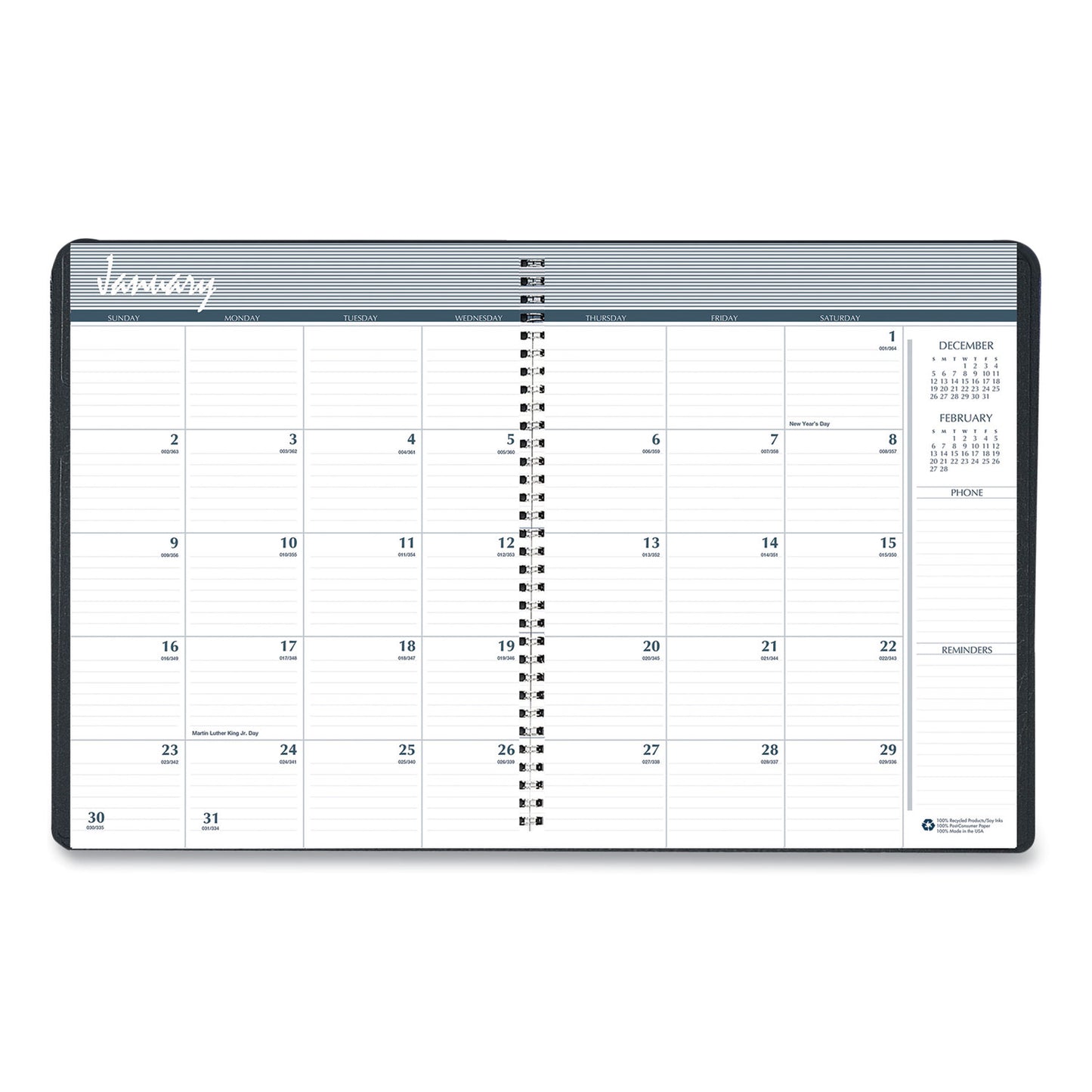 House of Doolittle Monthly Hard Cover Planner, 11 x 8.5, Black Cover, 14-Month: Dec 2024 to Jan 2026 (26292)