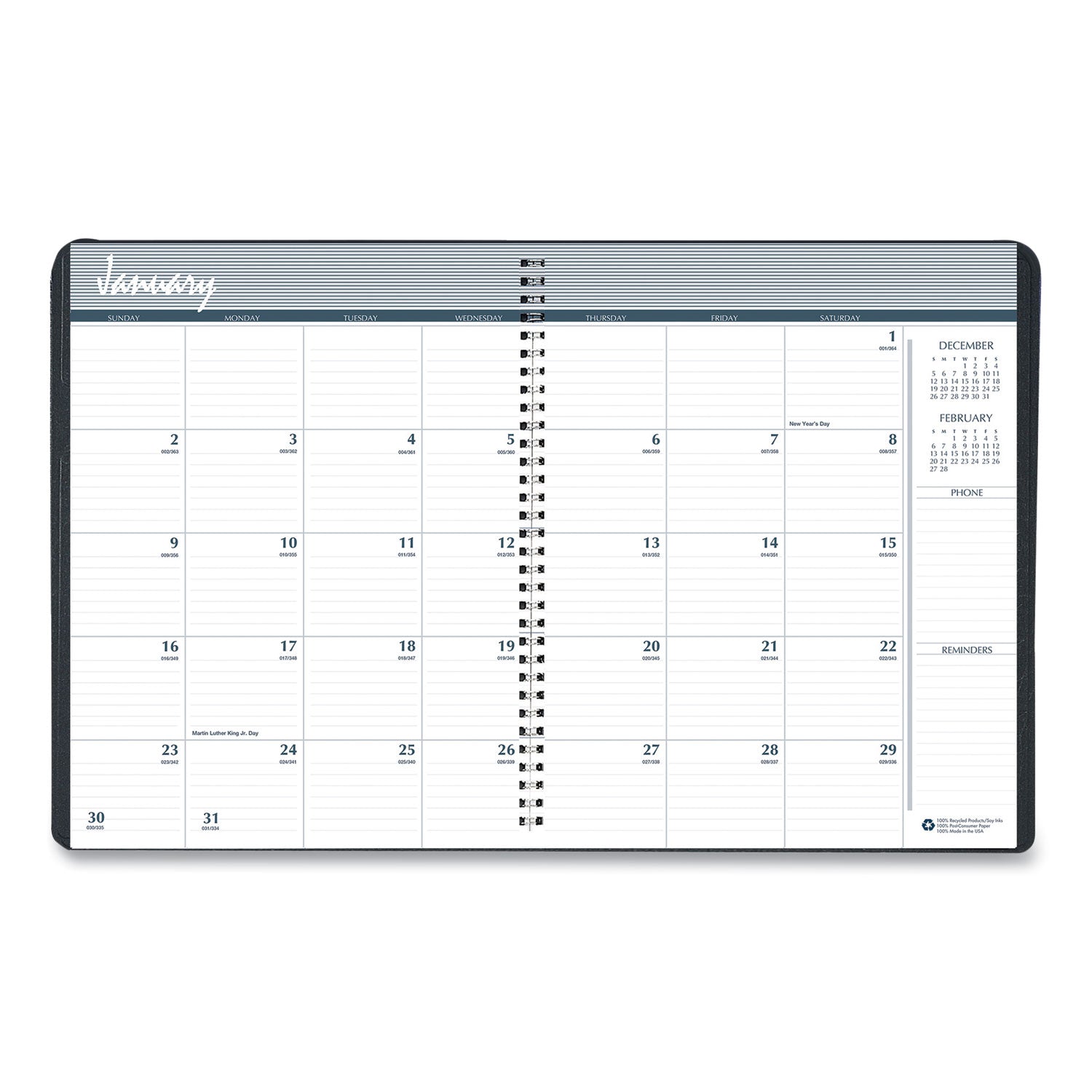 House of Doolittle Monthly Hard Cover Planner, 11 x 8.5, Black Cover, 14-Month: Dec 2024 to Jan 2026 (26292)