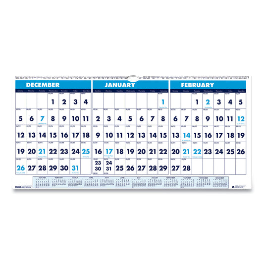 House of Doolittle Recycled Three-Month Format Wall Calendar, Horizontal Orientation, 23.5 x 12, White Sheets, 14-Month: Dec 2024 to Jan 2026 (3648)