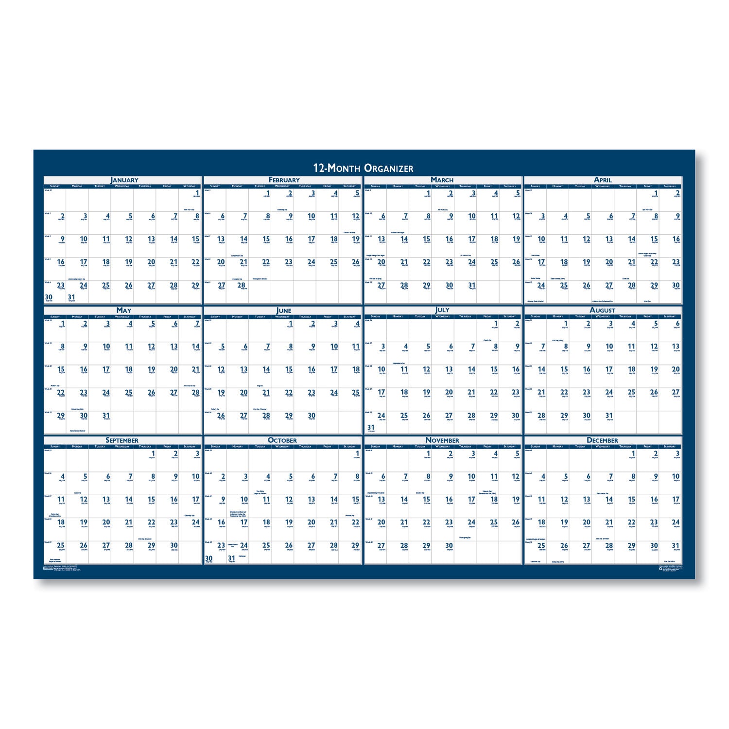 House of Doolittle Recycled Poster Style Reversible/Erasable Yearly Wall Calendar, 66 x 33, White/Blue/Gray Sheets, 12-Month (Jan to Dec): 2025 (3962)