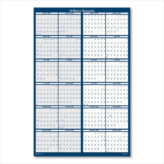 House of Doolittle Reversible/Erasable Two-Year Wall Calendar, 24 x 37, Light Blue/Blue/White Sheets, 24-Month: Jan 2025 to Dec 2026 (3964)