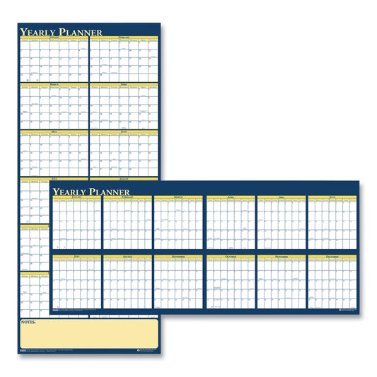 House of Doolittle Recycled Reversible Yearly Wall Planner, 60 x 26, White/Blue/Yellow Sheets, 12-Month (Jan to Dec): 2025 (3974)