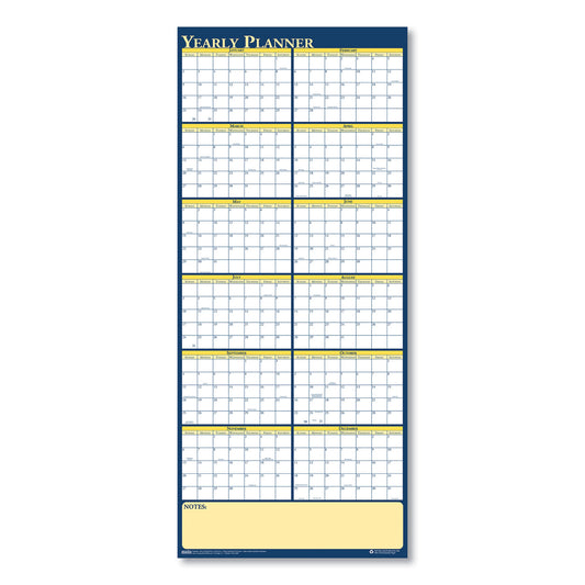 House of Doolittle Recycled Reversible Yearly Wall Planner, 60 x 26, White/Blue/Yellow Sheets, 12-Month (Jan to Dec): 2025 (3974)