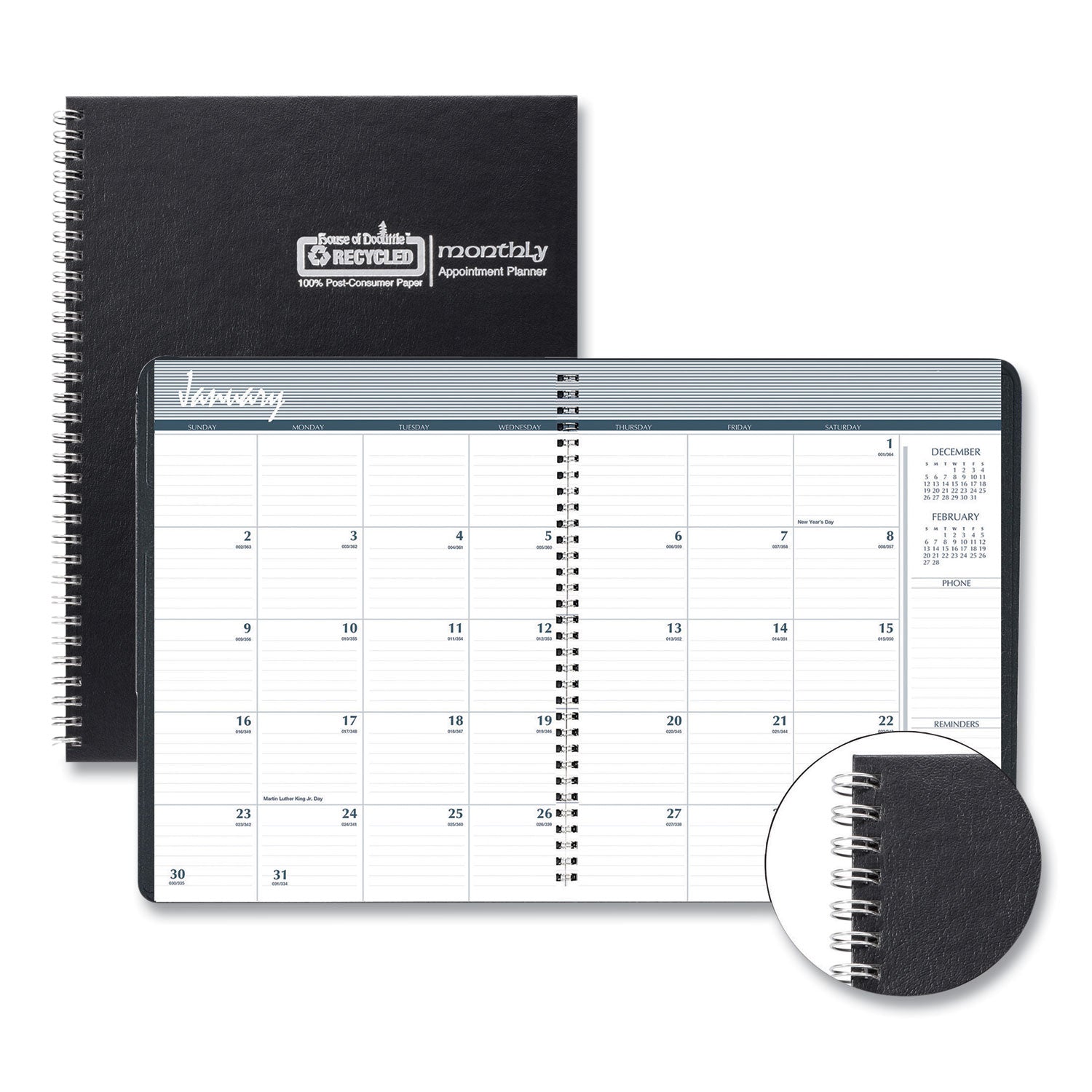 House of Doolittle Monthly Hard Cover Planner, 11 x 8.5, Black Cover, 14-Month: Dec 2024 to Jan 2026 (26292)