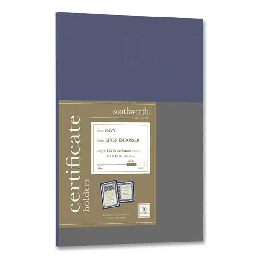 Southworth Certificate Holder, Navy, 105-lb Linen Stock, 12 x 9.5, 10/Pack (PF8)