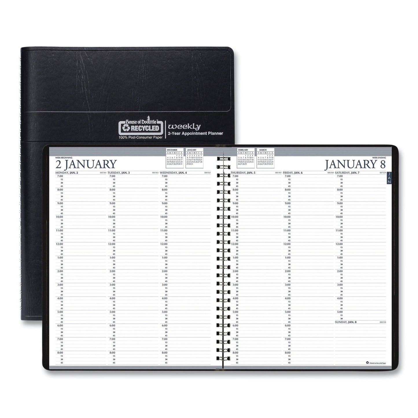 House of Doolittle Recycled Professional Weekly Planner, 15-Minute Appts, 11 x 8.5, Black Wirebound Soft Cover, 24-Month: Jan 2025 to Dec 2026 (272002)