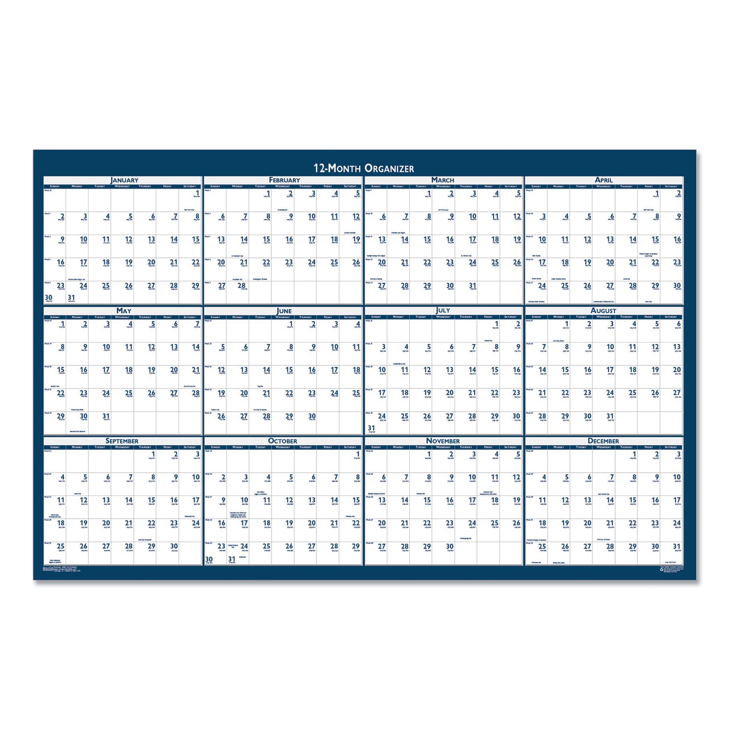 House of Doolittle Recycled Poster Style Reversible/Erasable Yearly Wall Calendar, 32 x 48, White/Blue/Gray Sheets, 12-Month (Jan to Dec): 2025 (3961)