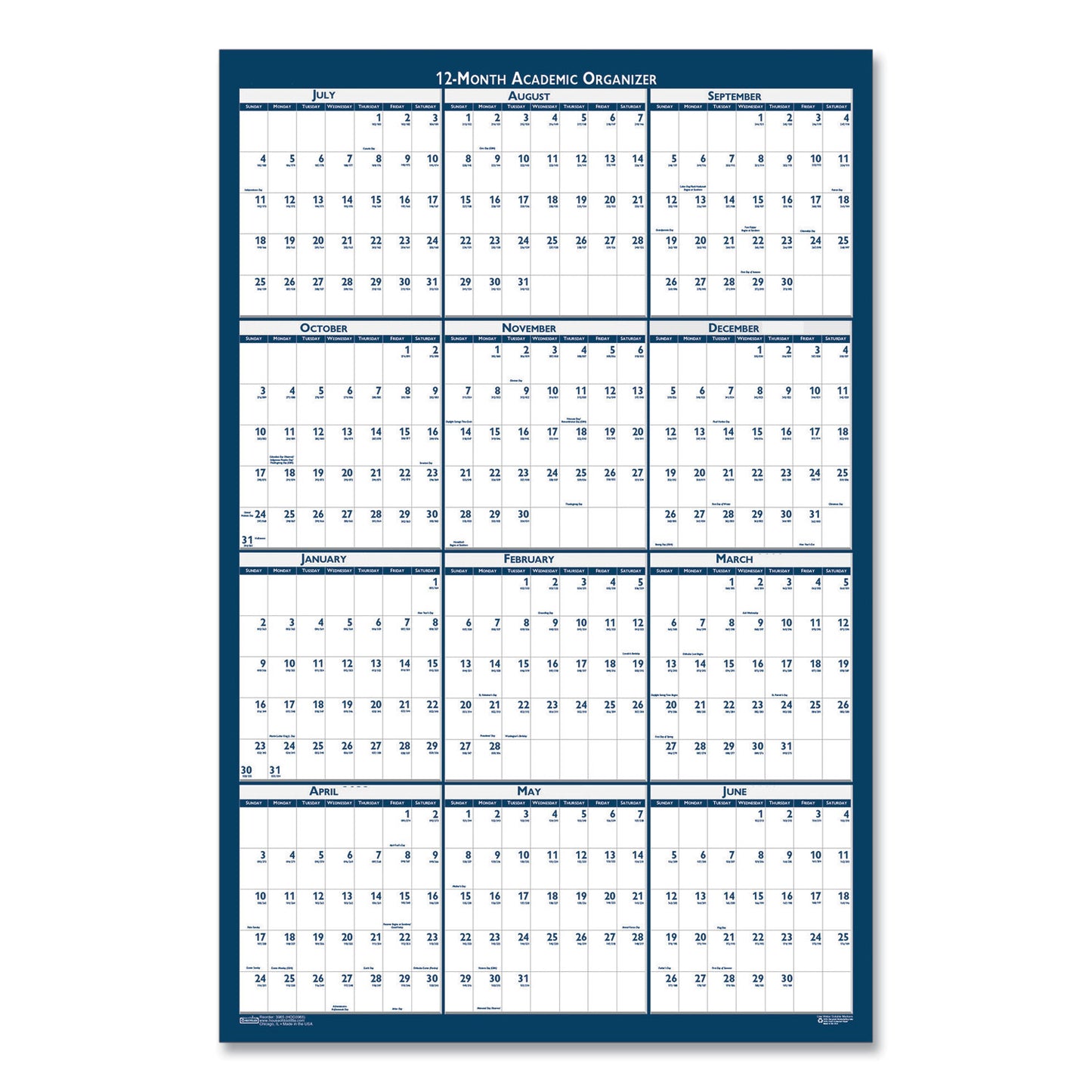 House of Doolittle Academic Year Recycled Poster Style Reversible/Erasable Yearly Wall Calendar, 24 x 37, 12-Month (July to June): 2024 to 2025 (395)