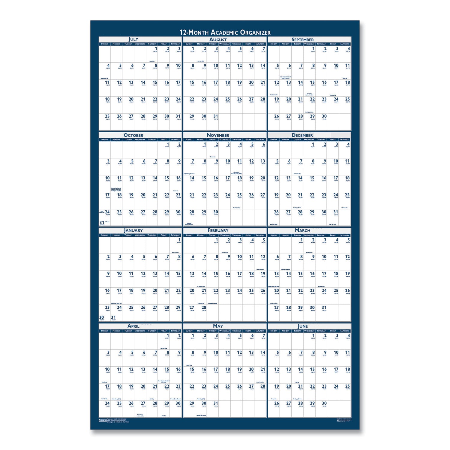 House of Doolittle Academic Year Recycled Poster Style Reversible/Erasable Yearly Wall Calendar, 24 x 37, 12-Month (July to June): 2024 to 2025 (395)