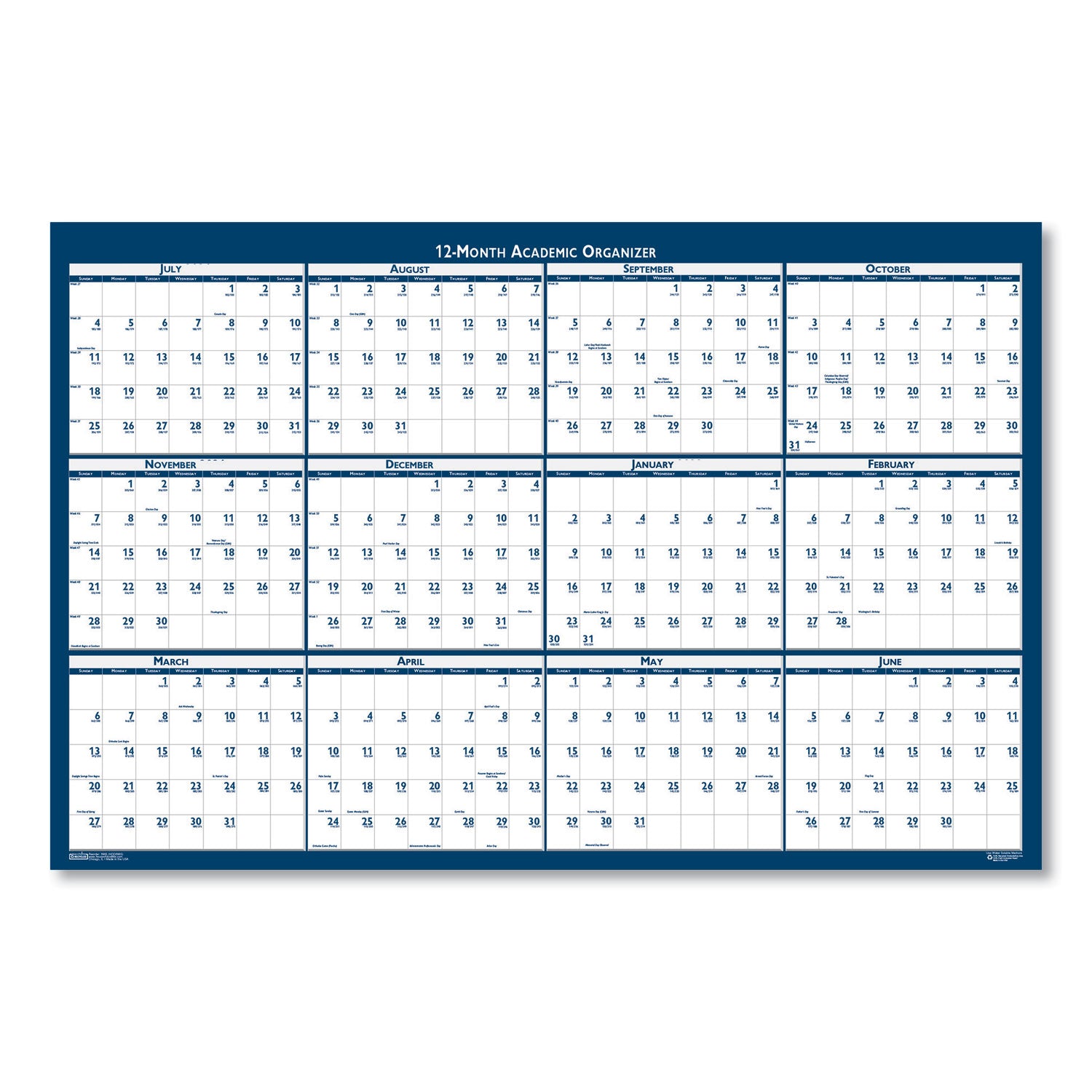 House of Doolittle Academic Year Recycled Poster Style Reversible/Erasable Yearly Wall Calendar, 24 x 37, 12-Month (July to June): 2024 to 2025 (395)