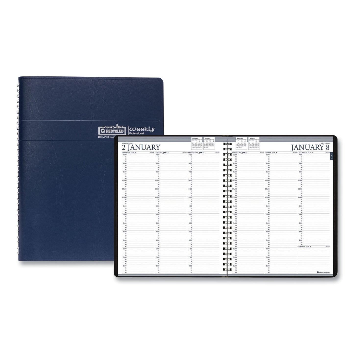 House of Doolittle Recycled Professional Weekly Planner, 15-Minute Appts, 11 x 8.5, Blue Wirebound Soft Cover, 12-Month (Jan to Dec): 2025 (27207)