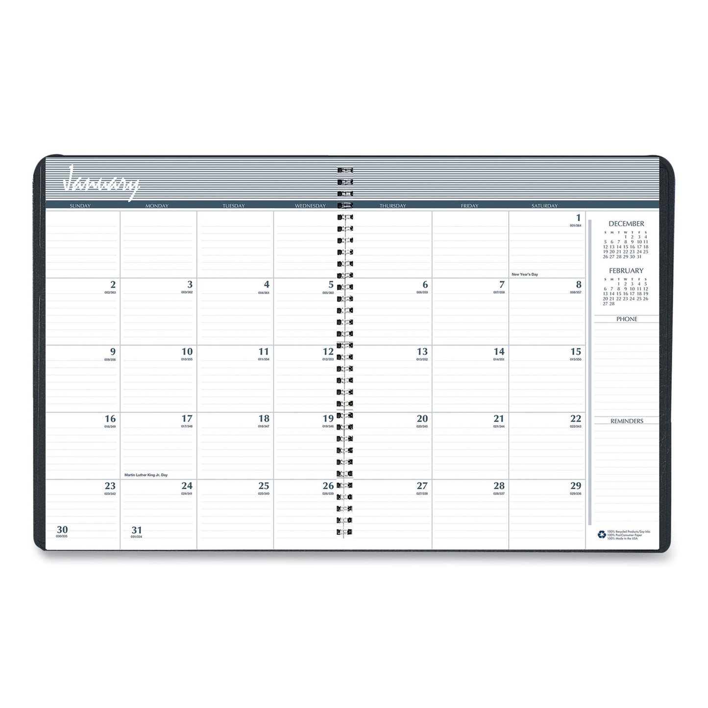 House of Doolittle 24-Month Recycled Ruled Monthly Planner, 11 x 8.5, Black Cover, 24-Month: Jan 2025 to Dec 2026 (262002)