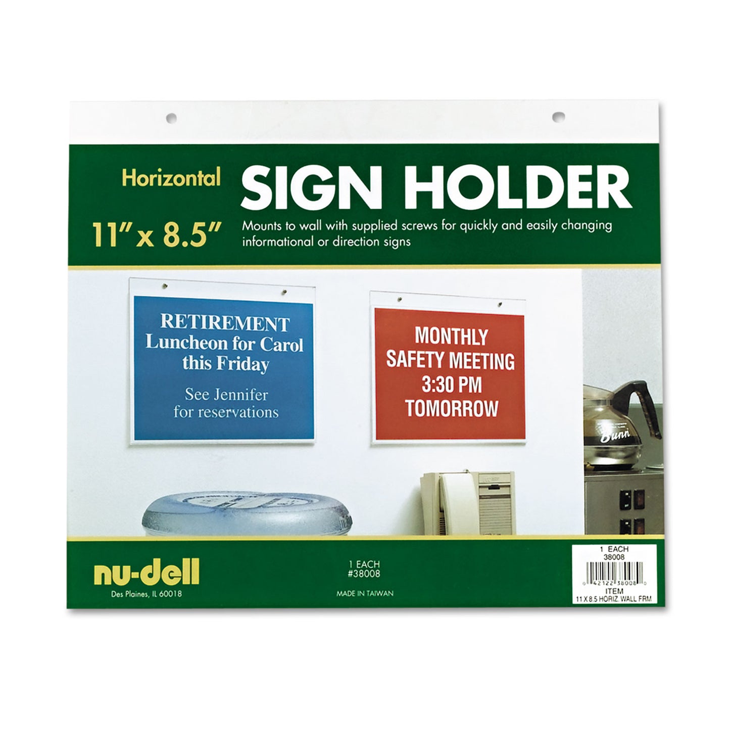 NuDell Acrylic Sign Holder, Horizontal, 11 x 8.5, Clear (38008)