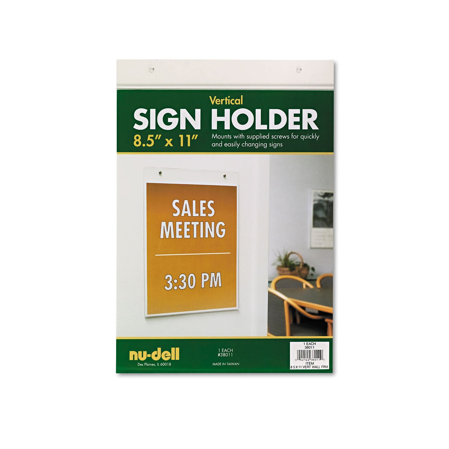 NuDell Acrylic Sign Holder, Vertical, 8.5 x 11, Clear (38011)