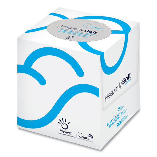 Papernet Heavenly Soft Facial Tissue, 2-Ply, White, 90/Cube Box, 36 Boxes/Carton (416014)