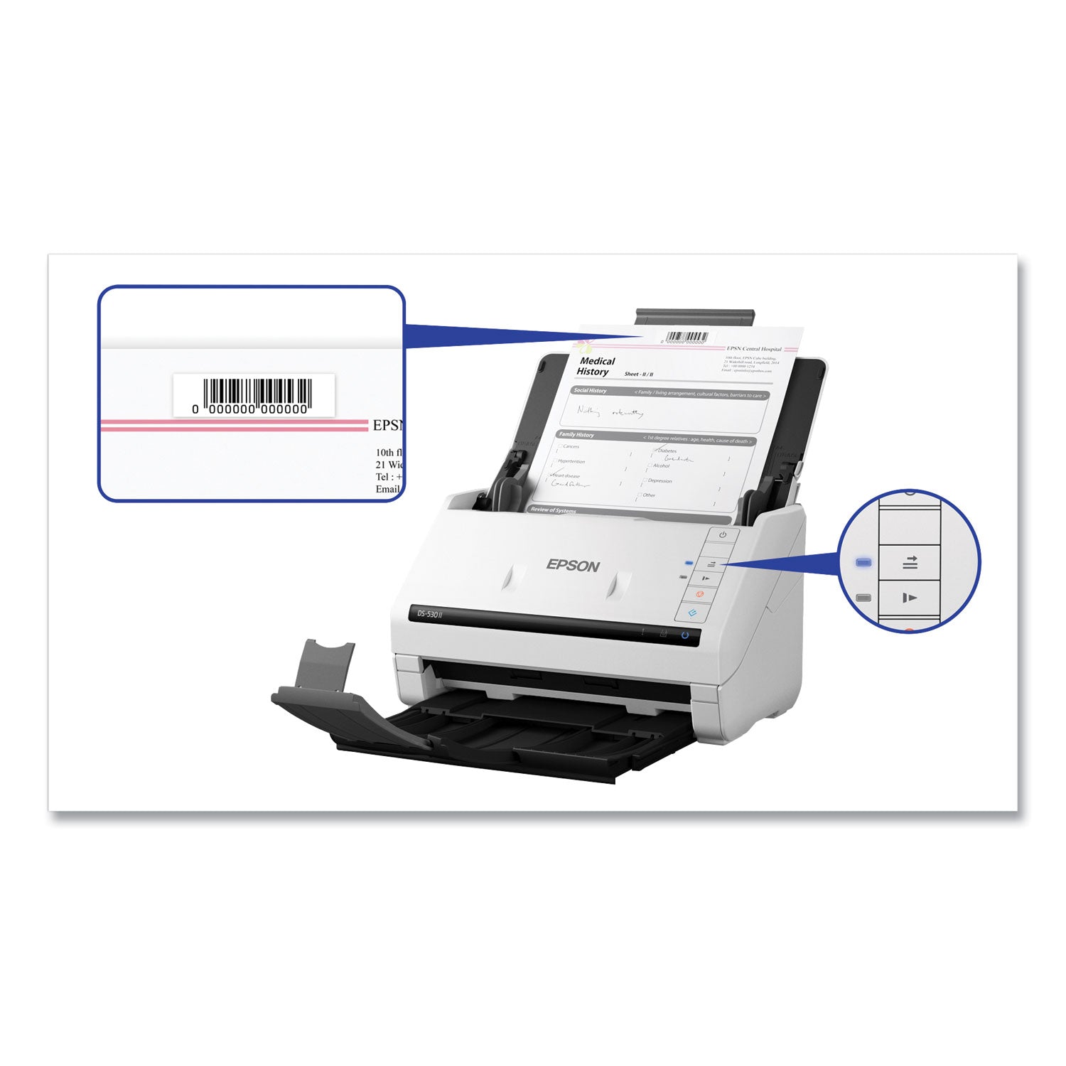Epson DS-530 II Color Duplex Document Scanner, 600 dpi Optical Resolution, 50-Sheet Duplex Auto Document Feeder (B11B261202)