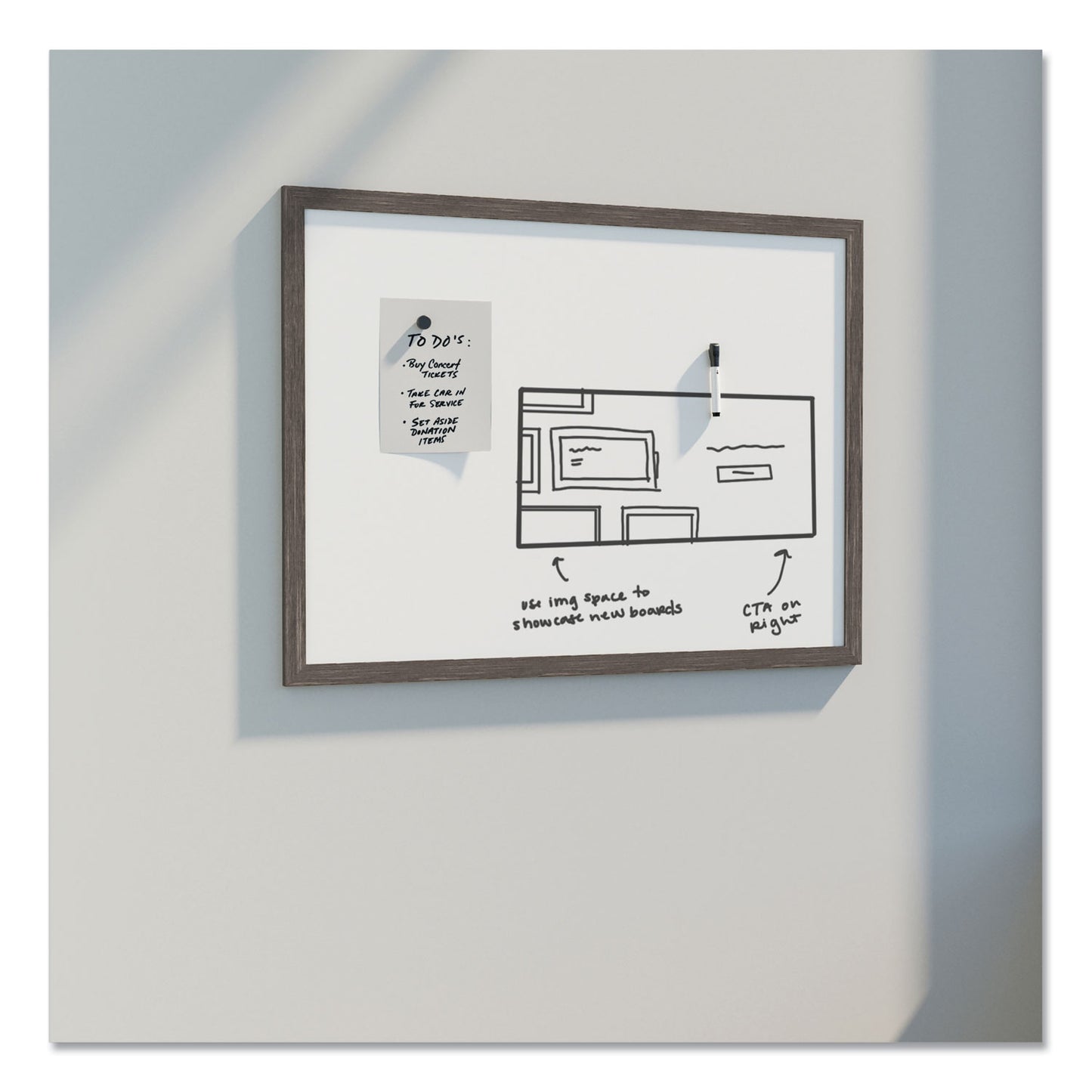 U Brands Magnetic Dry Erase Board with Rustic Frame, 35 x 23, White Surface, Brown Frame (4890U0001)