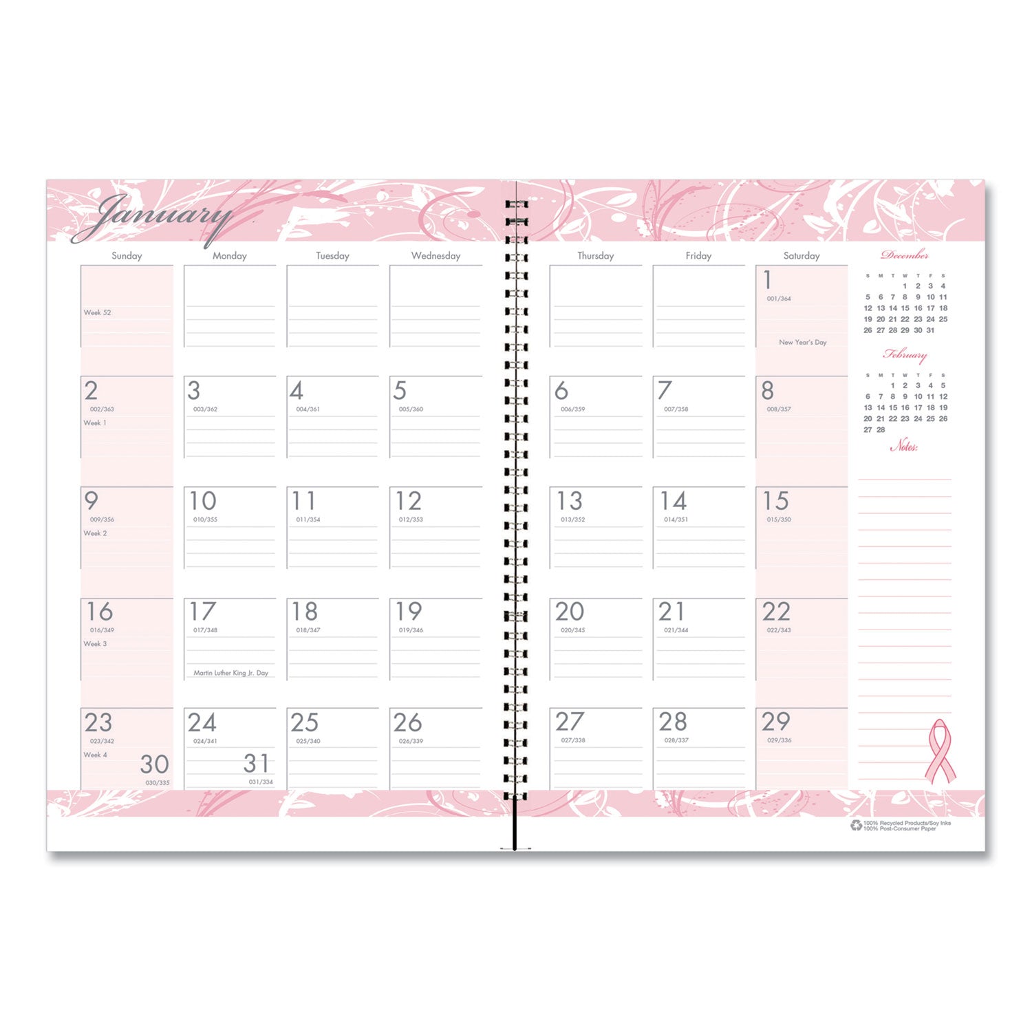 House of Doolittle Breast Cancer Awareness Recycled Ruled Monthly Planner/Journal, 10 x 7, Pink Cover, 12-Month (Jan to Dec): 2025 (5226)