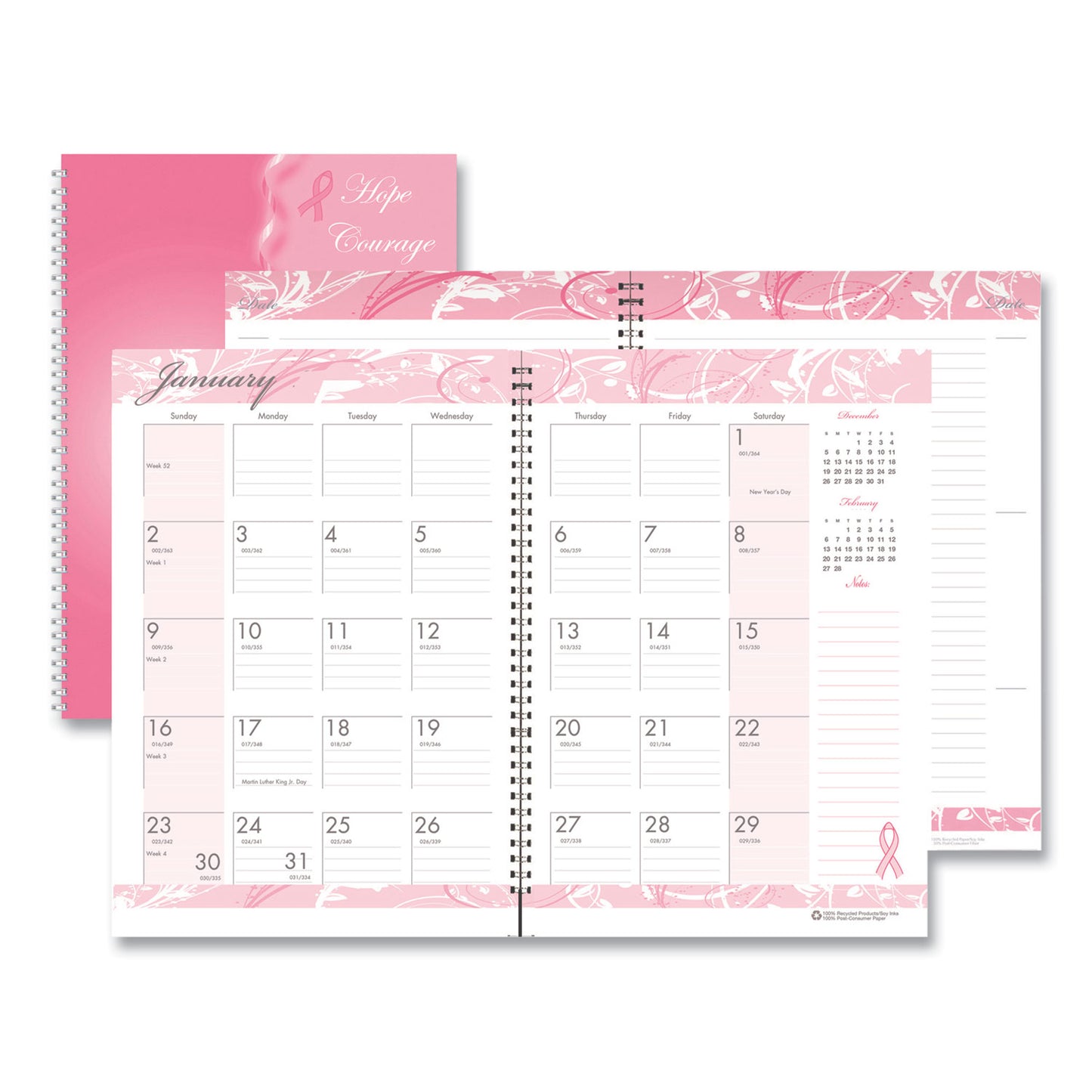 House of Doolittle Breast Cancer Awareness Recycled Ruled Monthly Planner/Journal, 10 x 7, Pink Cover, 12-Month (Jan to Dec): 2025 (5226)