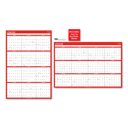 Universal Erasable Wall Calendar, 24 x 36, White/Red Sheets, 12-Month (Jan to Dec): 2025 (71004)