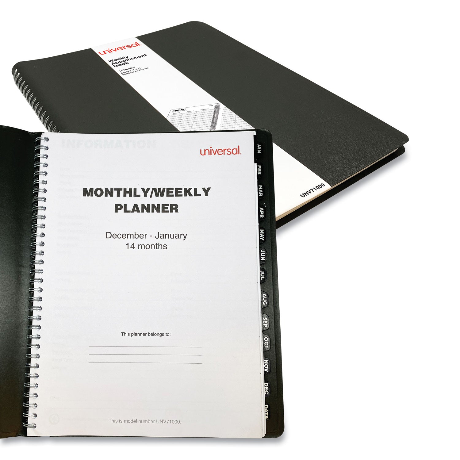 Universal Weekly Planner, 11 x 8, Black Cover, 14-Month: Dec 2024 to Jan 2026 (71000)