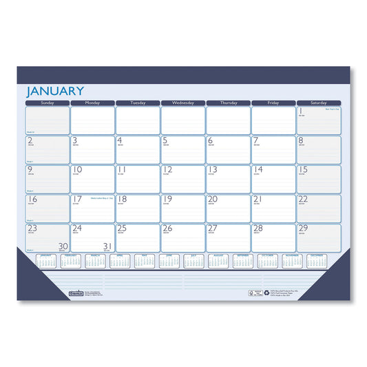 House of Doolittle Recycled Contempo Desk Pad Calendar, 18.5 x 13, White/Blue Sheets, Blue Binding, Blue Corners, 12-Month (Jan to Dec): 2025 (1516)