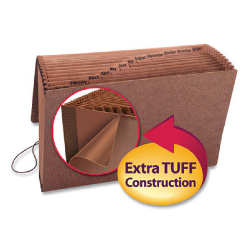 TUFF Expanding Wallet, 12 Sections, Elastic Cord Closure, 1/12-Cut Tabs, Legal Size, Redrope