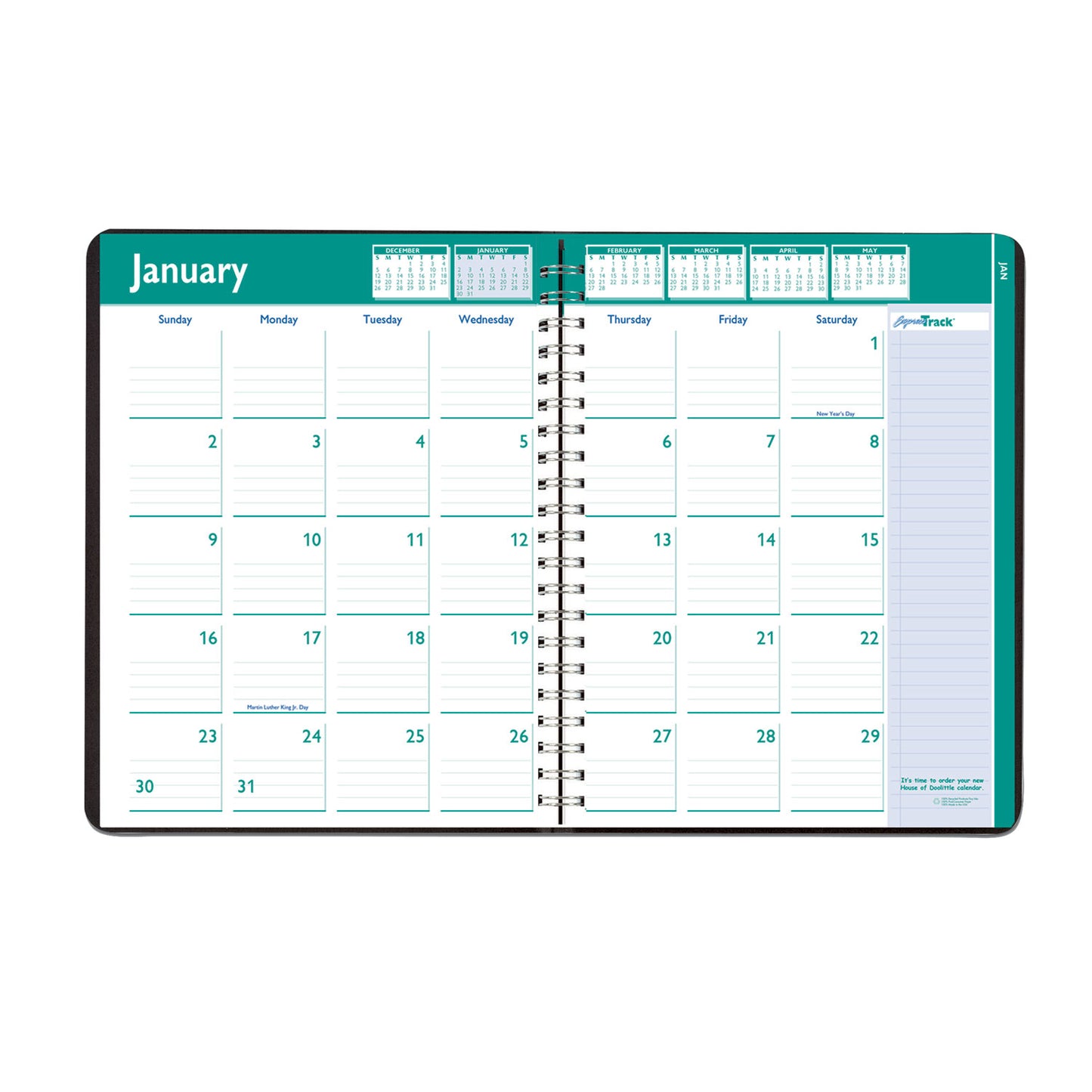 House of Doolittle Express Track Recycled Weekly Appointment Book/Monthly Planner, 11 x 8.5, Black Cover, 13-Month: Jan 2025 to Jan 2026 (29602)