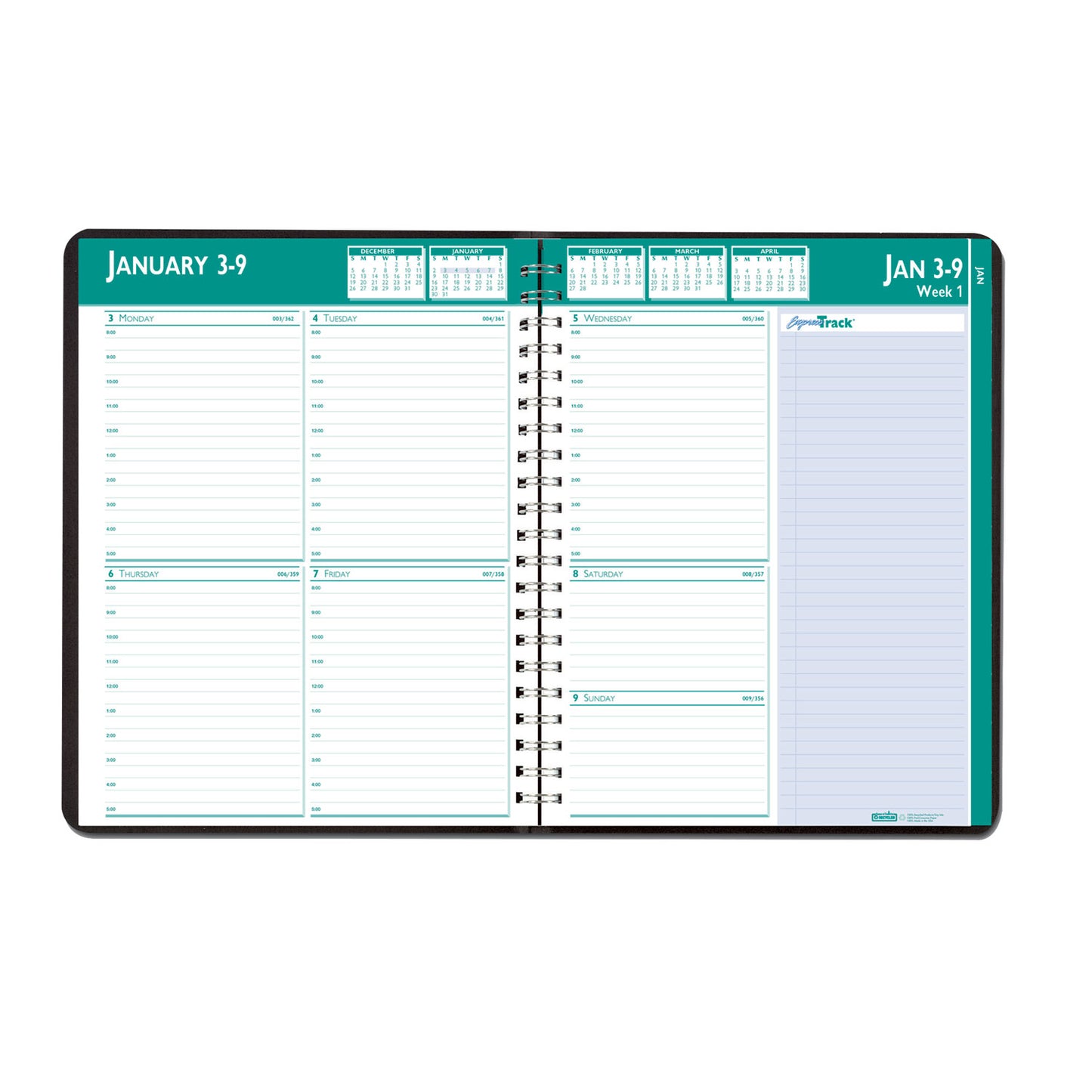 House of Doolittle Express Track Recycled Weekly Appointment Book/Monthly Planner, 11 x 8.5, Black Cover, 13-Month: Jan 2025 to Jan 2026 (29602)