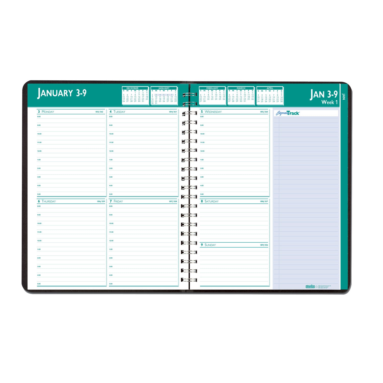 House of Doolittle Express Track Recycled Weekly Appointment Book/Monthly Planner, 11 x 8.5, Black Cover, 13-Month: Jan 2025 to Jan 2026 (29602)