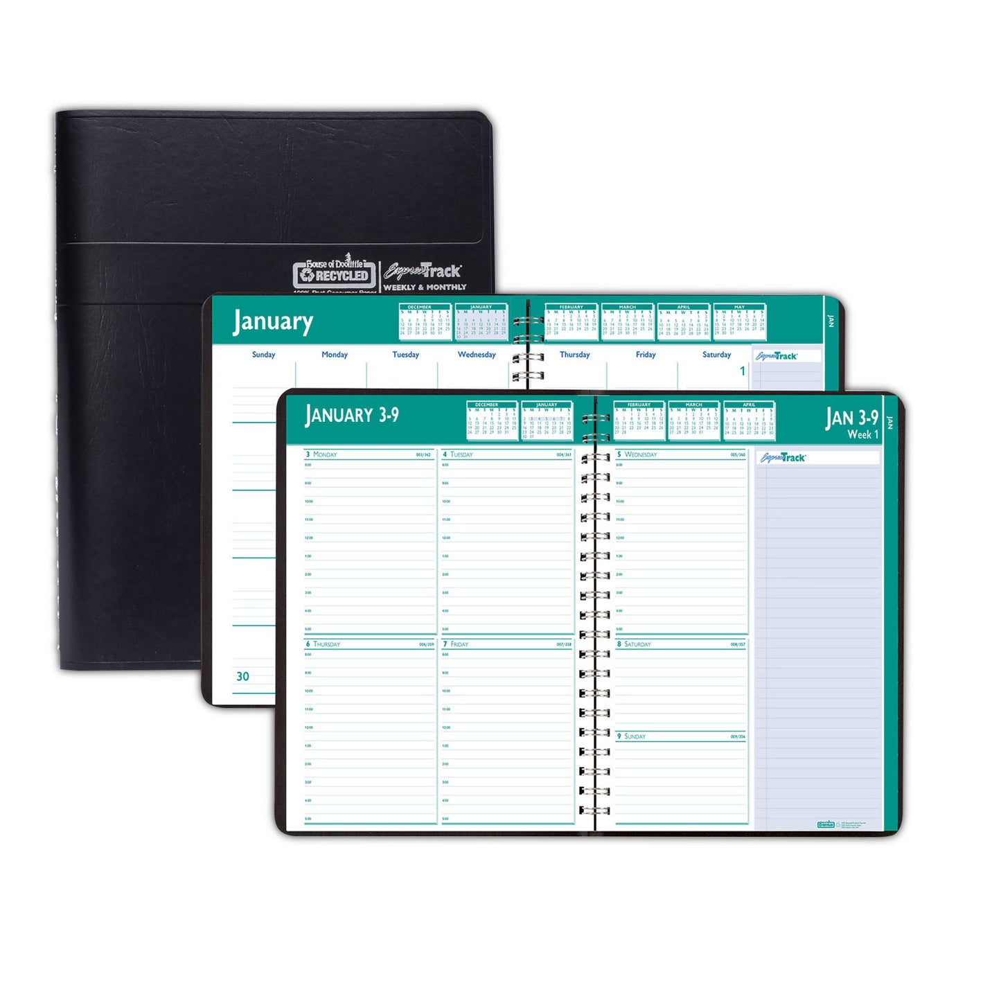 House of Doolittle Express Track Recycled Weekly Appointment Book/Monthly Planner, 11 x 8.5, Black Cover, 13-Month: Jan 2025 to Jan 2026 (29602)