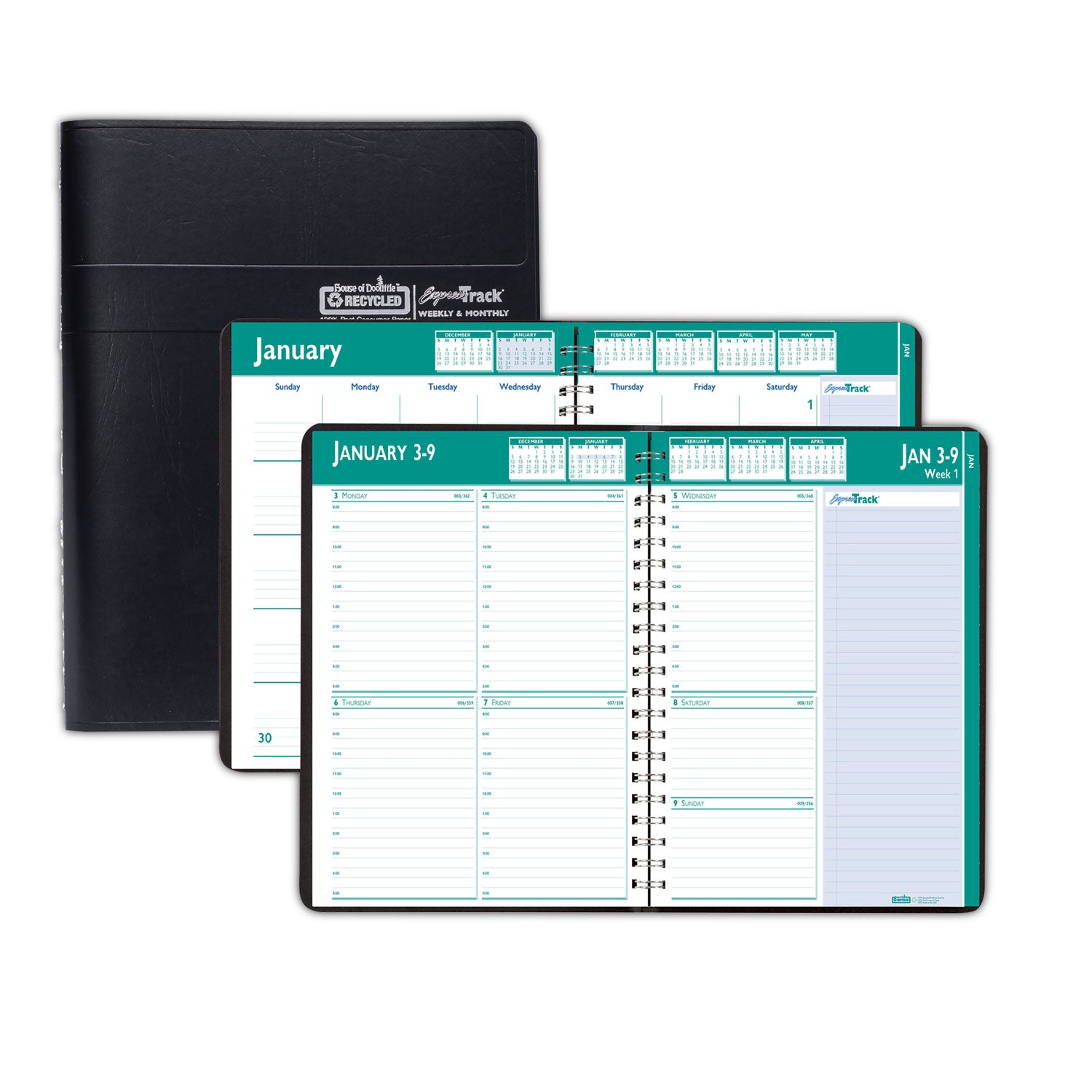 House of Doolittle Express Track Recycled Weekly Appointment Book/Monthly Planner, 11 x 8.5, Black Cover, 13-Month: Jan 2025 to Jan 2026 (29602)