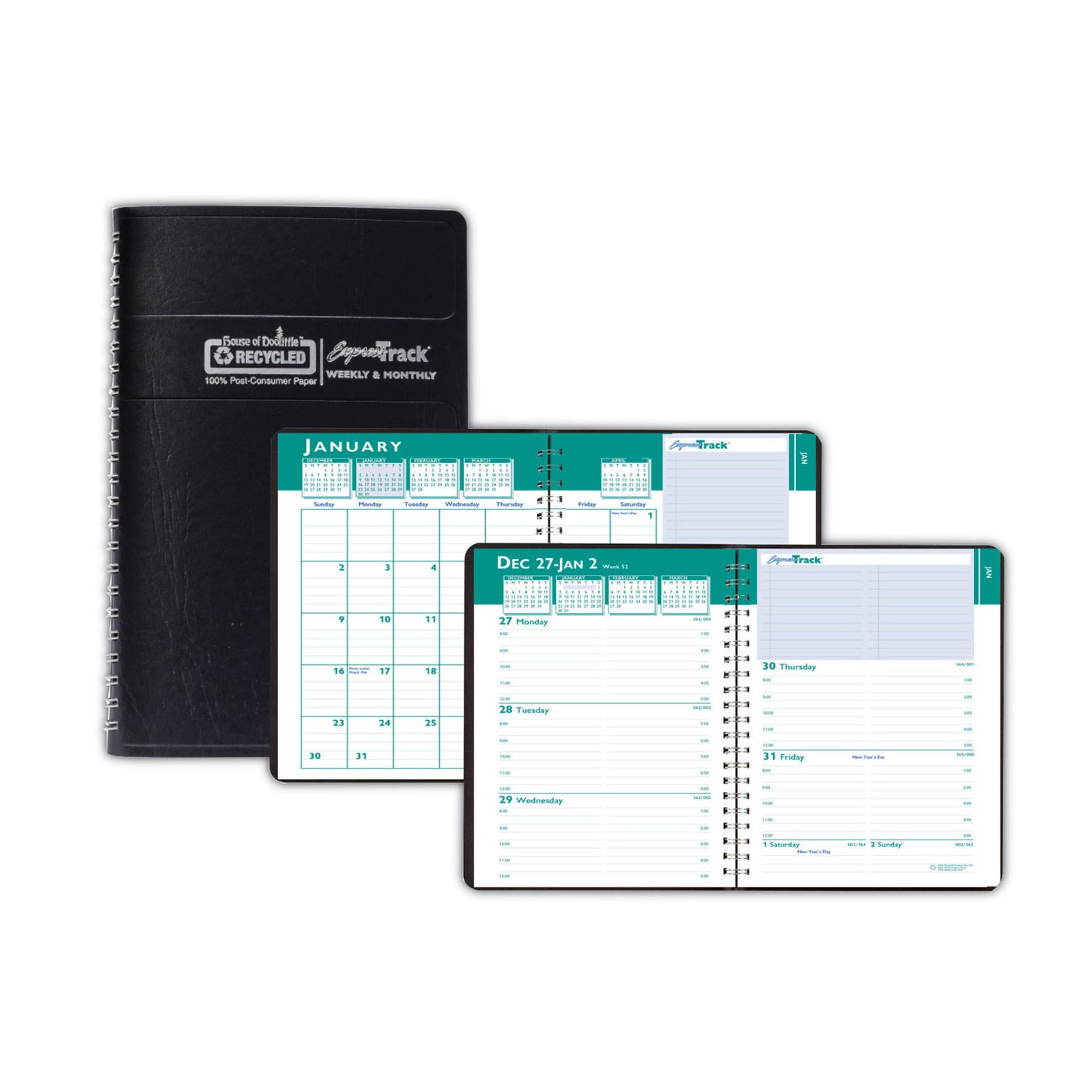 House of Doolittle Express Track Recycled Weekly Appointment Book/Monthly Planner, 8 x 5, Black Cover, 13-Month: Jan 2025 to Jan 2026 (29402)