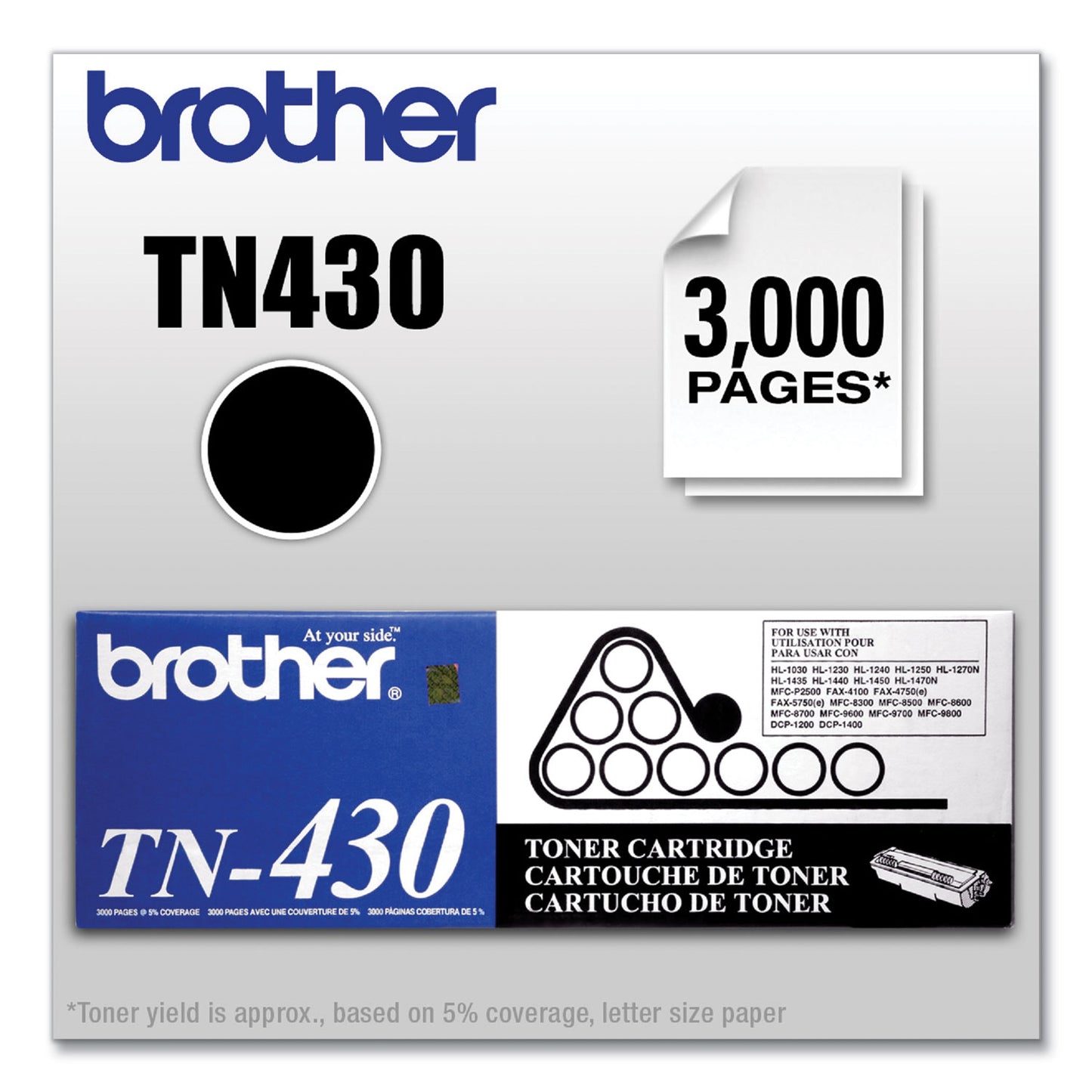 Brother TN430 Toner, 3,000 Page-Yield, Black