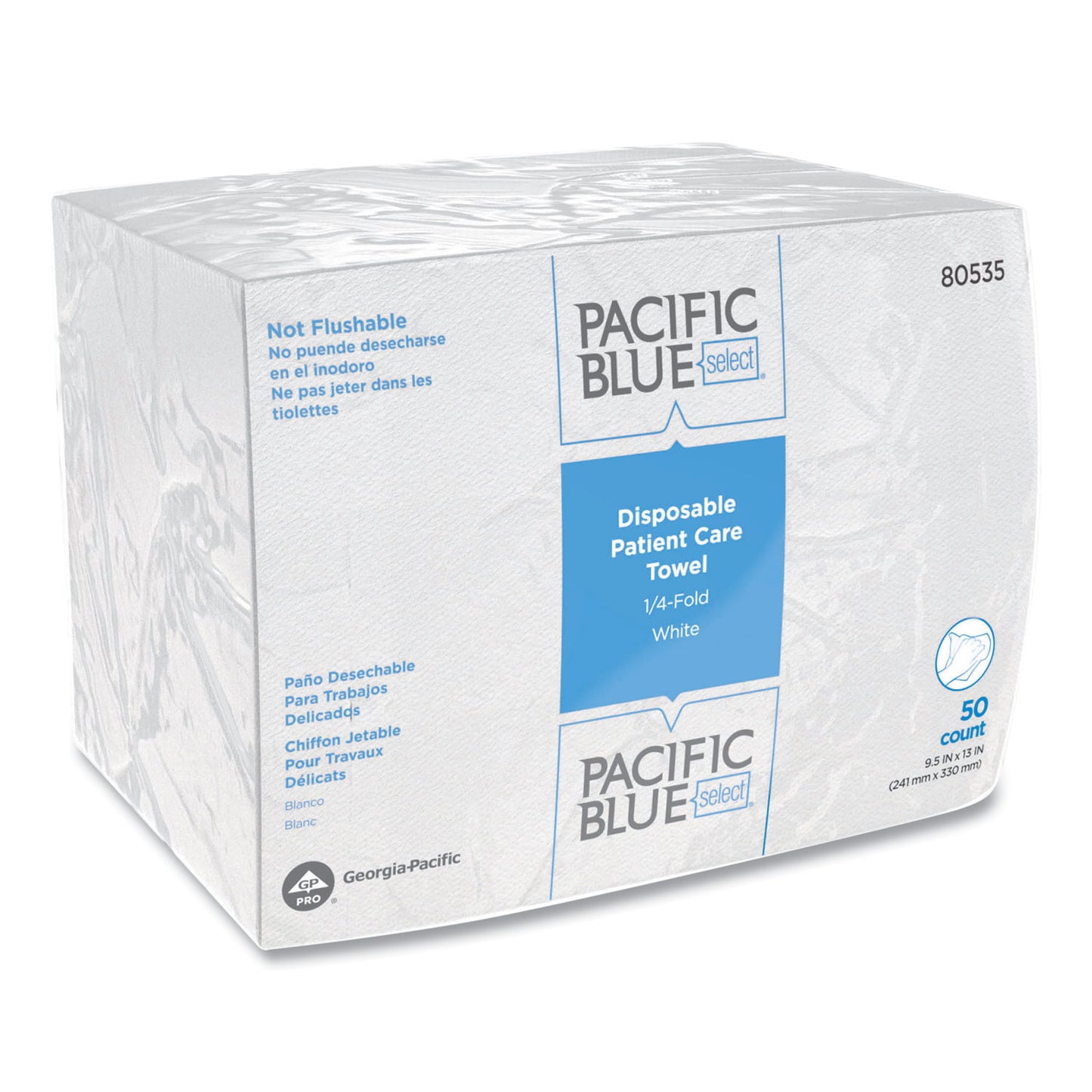 Georgia Pacific Professional Pacific Blue Select Disposable Patient Care Washcloths, 1-Ply, 9.5 x 13, Unscented, White, 50/Pack, 20 Packs/Carton (80535)