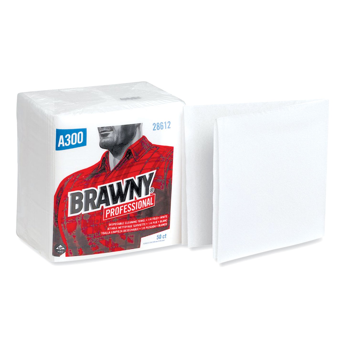 Brawny Professional Cleaning Towels, 1-Ply, 12 x 13, White, 50/Pack, 18 Packs/Carton (28612)