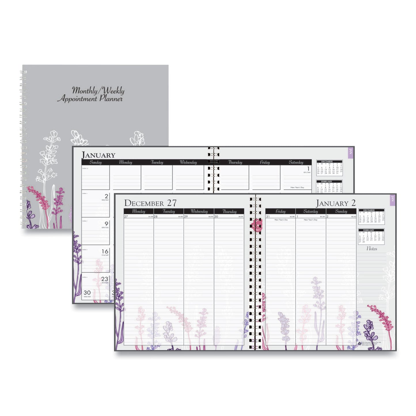 House of Doolittle Recycled Wild Flower Weekly/Monthly Planner, Wild Flowers Artwork, 9 x 7, Gray/White/Purple Cover, 12-Month (Jan-Dec): 2025 (295674)