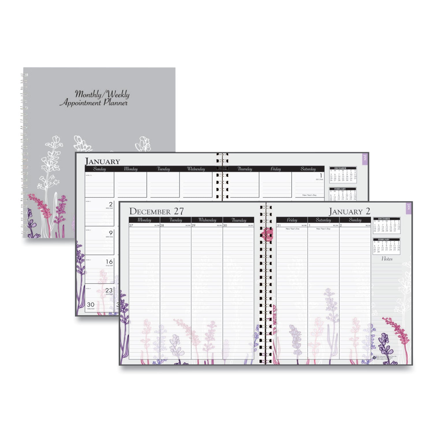 House of Doolittle Recycled Wild Flower Weekly/Monthly Planner, Wild Flowers Artwork, 9 x 7, Gray/White/Purple Cover, 12-Month (Jan-Dec): 2025 (295674)