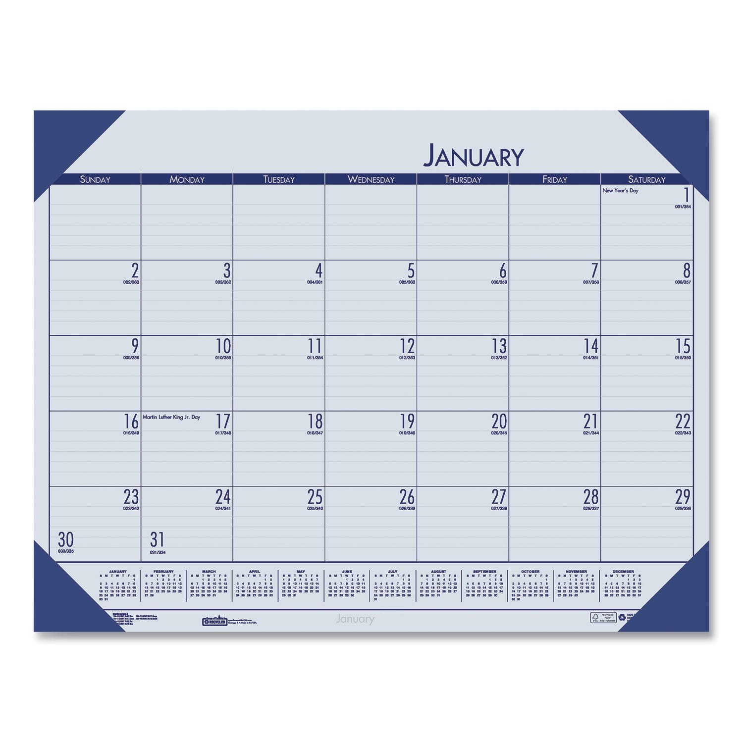 House of Doolittle EcoTones Recycled Monthly Desk Pad Calendar, 22 x 17, Ocean Blue Sheets/Corners, Black Binding, 12-Month (Jan-Dec): 2025 (12440)