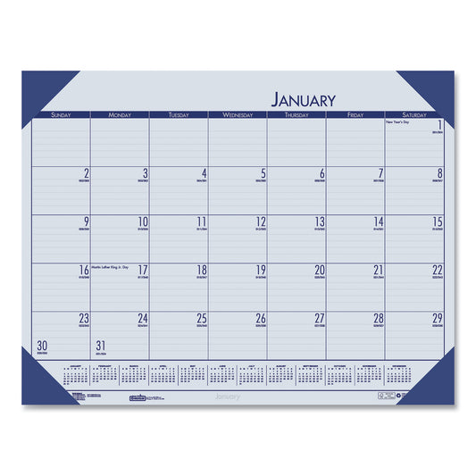 House of Doolittle EcoTones Recycled Monthly Desk Pad Calendar, 22 x 17, Ocean Blue Sheets/Corners, Black Binding, 12-Month (Jan-Dec): 2025 (12440)