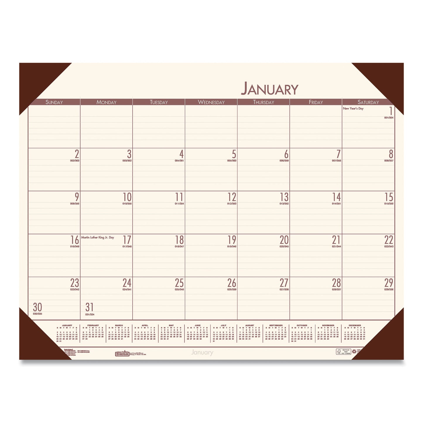 House of Doolittle EcoTones Recycled Monthly Desk Pad Calendar, 22 x 17, Moonlight Cream Sheets, Brown Corners, 12-Month (Jan to Dec): 2025 (12441)