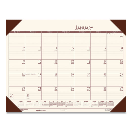 House of Doolittle EcoTones Recycled Monthly Desk Pad Calendar, 22 x 17, Moonlight Cream Sheets, Brown Corners, 12-Month (Jan to Dec): 2025 (12441)