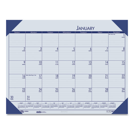 House of Doolittle EcoTones Recycled Monthly Desk Pad Calendar, 18.5 x 13, Ocean Blue Sheets/Corners, Black Binding, 12-Month (Jan to Dec): 2025 (124640)