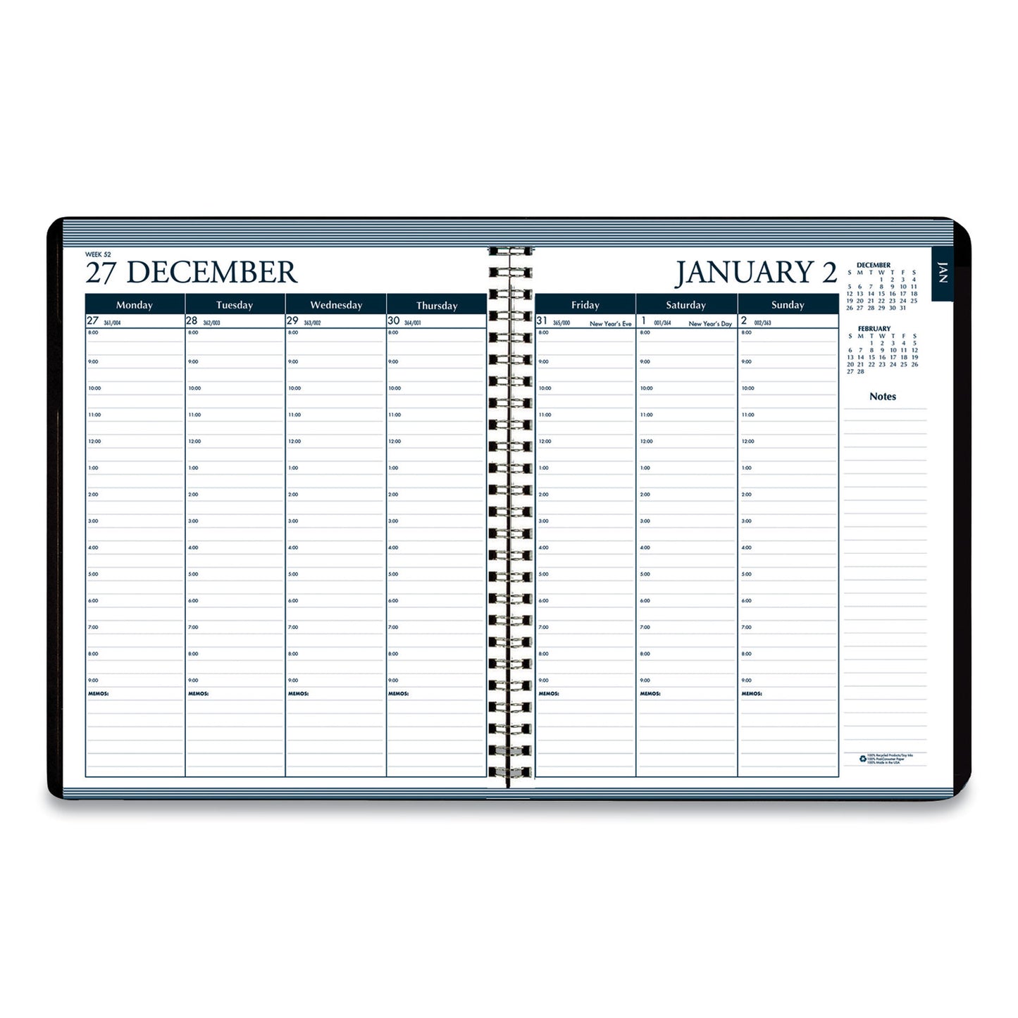 House of Doolittle Recycled Monthly Weekly 7 Day Planner, 8.75 x 6.88, Black Cover, 12-Month (Jan to Dec): 2025 (286802)