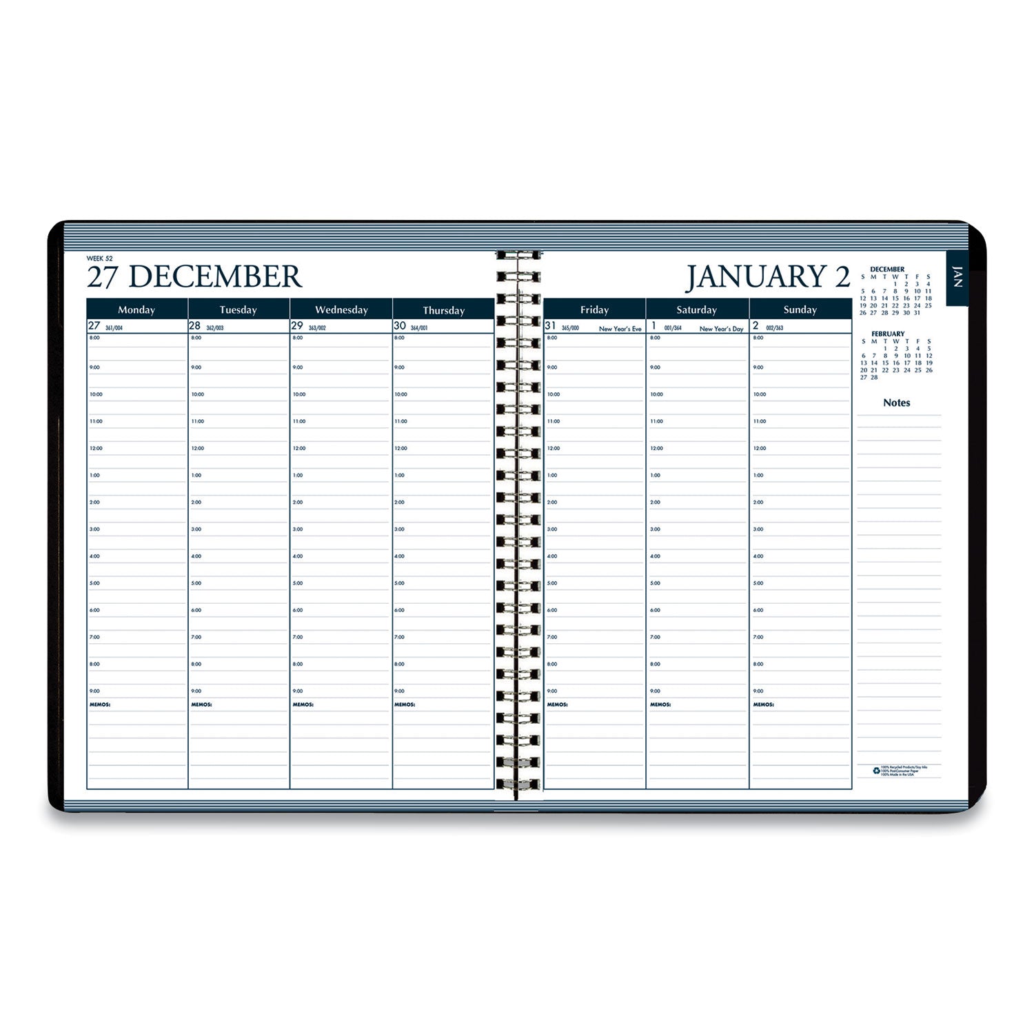 House of Doolittle Recycled Monthly Weekly 7 Day Planner, 8.75 x 6.88, Black Cover, 12-Month (Jan to Dec): 2025 (286802)